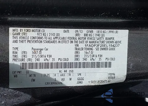 2014 Ford Focus Se z USA, uszkodzony, nr VIN 1FADP3F25EL154237